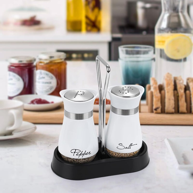 accmor Salt and Pepper Shakers Set with Holder, 4 oz Stainless Steel Salt Pepper Shaker Containers with Glass Bottom for Kitchen Cooking, BBQ, Bar, Table, RV, Camp - Image 3